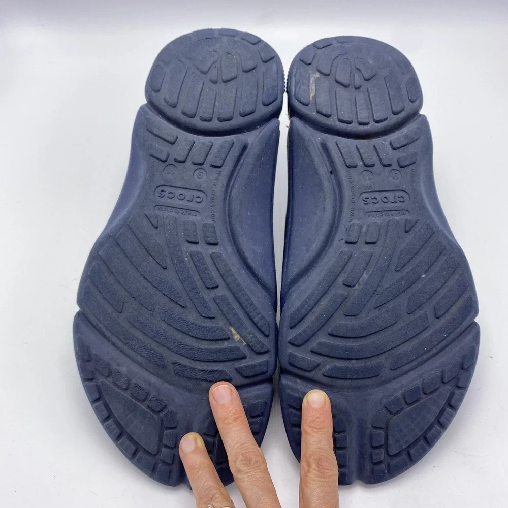 Crocs Sandals Mens 9 Slides Navy Gray Shoes Womens 11 Slip On Beach Pool
